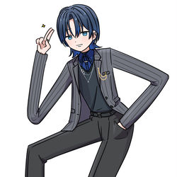 This is a pixiv picture whose title is 青くゆは手足が長くてスタイルがよい.