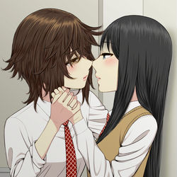 This is a pixiv picture whose title is 【創作百合】キスする3秒前.