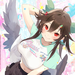 This is a pixiv picture whose title is 女児服を身にまとうお空ちゃん.