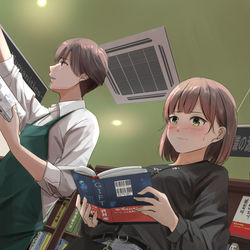 This is a pixiv picture whose title is 気になる店員さんに声をかけたいけど、きっかけが掴めない子.