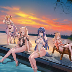 This is a pixiv picture whose title is 偶像四人泳装.
