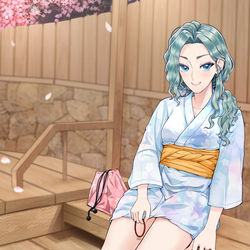 This is a pixiv picture whose title is 足湯に浸かる関鰤谷さん.