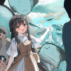This is a pixiv picture whose title is 水族館ではしゃぐ幼馴染ちゃん.