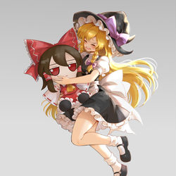 This is a pixiv picture whose title is Marisa Holding Reimu Fumo.