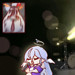 This is a pixiv picture whose title is 🎤🦝🖐🤖.