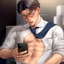 This is a pixiv picture whose title is 自撮りに夢中なリーマン.