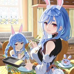 This is a pixiv picture whose title is 兎田家の朝食.