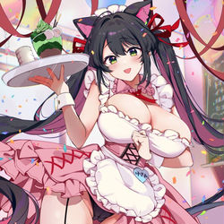 This is a pixiv picture whose title is 学園祭でキツキツのメイド服を着せられた爆乳生徒会長.