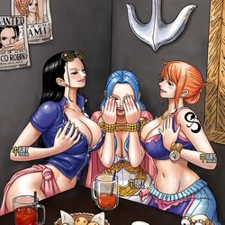 This is a pixiv picture whose title is One Piece: Nami, Vivi and Robin.