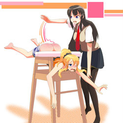 This is a pixiv picture whose title is High chairs and grumpy girls.