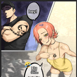 This is a pixiv picture whose title is funny tattoo comic.