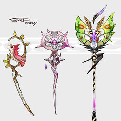This is a pixiv picture whose title is ケムッソ・マユルド・ドクケイルモチーフの武器（ポケモン）.