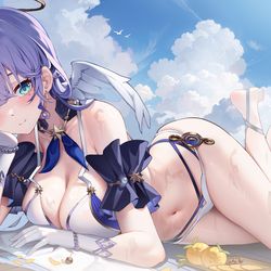 This is a pixiv picture whose title is 泳装知更鸟.