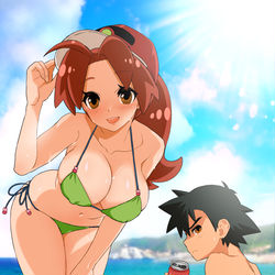 This is a pixiv picture whose title is 「あんまり見ると息子に怒られる」の図.