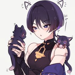 This is a pixiv picture whose title is scaramouche meeting scarameows:3.