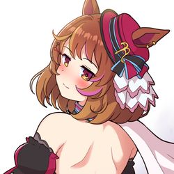 This is a pixiv picture whose title is ついにウマ娘名鑑で見られるフーちゃんの背中！.