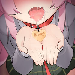 This is a pixiv picture whose title is 大型粉毛犬和她的饲主.