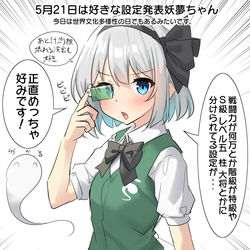 This is a pixiv picture whose title is 5/21は好きな設定発表妖夢ちゃん(世界文化多様性の日).