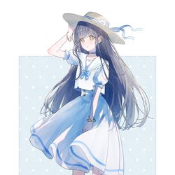 This is a pixiv picture whose title is 水色のセーラー服の彼女.