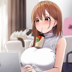 This is a pixiv picture whose title is リモートワーク中のOLちゃん.