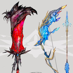 This is a pixiv picture whose title is イベルタル・ゼルネアスモチーフの武器（ポケモン）.