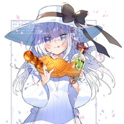 This is a pixiv picture whose title is 【skeb】たいやき食べてる白髪少女.
