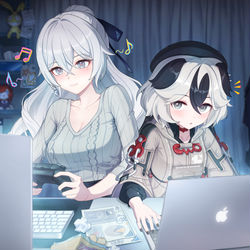 This is a pixiv picture whose title is コラリー&ブローニャ🖤🤍🎮💻.