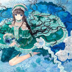 This is a pixiv picture whose title is 地球をイメージした女の子.