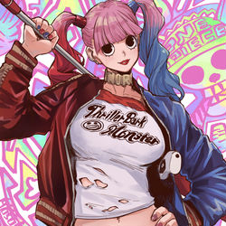 This is a pixiv picture whose title is Perona×Harley Quinn.
