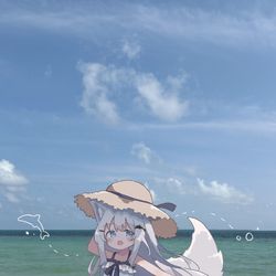 This is a pixiv picture whose title is 青い空、白いもふもふ.