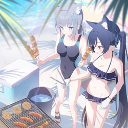 This is a pixiv picture whose title is 水着シロコ・セリカ🌊🌺🍖.