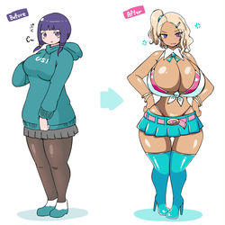 This is a pixiv picture whose title is 金髪褐色ギャル化 / Gyaru TF Usizono chan.