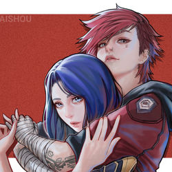 This is a pixiv picture whose title is -Vi & Caitlyn- ❤️💙.