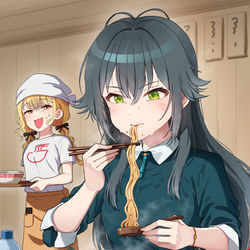This is a pixiv picture whose title is 熱心に食べる手毬.