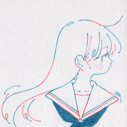 This is a pixiv picture whose title is 赤青鉛筆ドローイング.