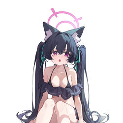 This is a pixiv picture whose title is 摸了泳装猫猫.
