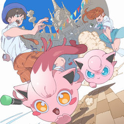 This is a pixiv picture whose title is サケブシッポvsプリン！まちのなかで！.