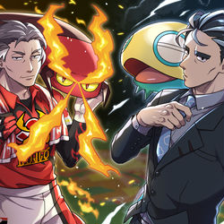 This is a pixiv picture whose title is 正反対のおじさんたち.