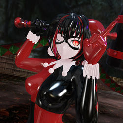 This is a pixiv picture whose title is Latex Harley Quinn ft. Catwoman.