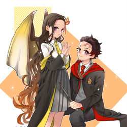 This is a pixiv picture whose title is 鬼滅の魔法学校パロ🪄.