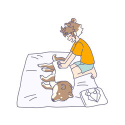 This is a pixiv picture whose title is シバをマッサージ！.