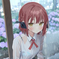 This is a pixiv picture whose title is 「雨、激しくなってきましたね...」.