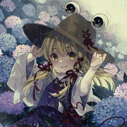 This is a pixiv picture whose title is 雨降り諏訪子さま.