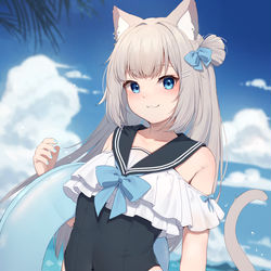 This is a pixiv picture whose title is 水着ねこちゃん.