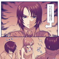 This is a pixiv picture whose title is 羽目を外しすぎてアスランに説教されるキラ＆ラクス.