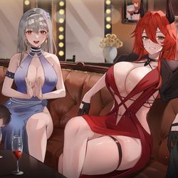 This is a pixiv picture whose title is Modernia and Redhood.