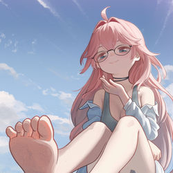 This is a pixiv picture whose title is 街を踏む巨大娘.