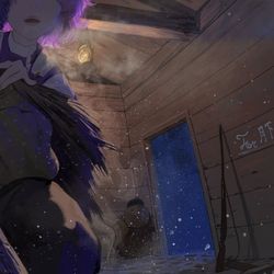 This is a pixiv picture whose title is 雪山の一夜.