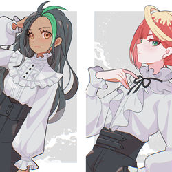 This is a pixiv picture whose title is ネモとメロコ・フリルブラウスを着せてみた.