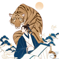 This is a pixiv picture whose title is 山月記.